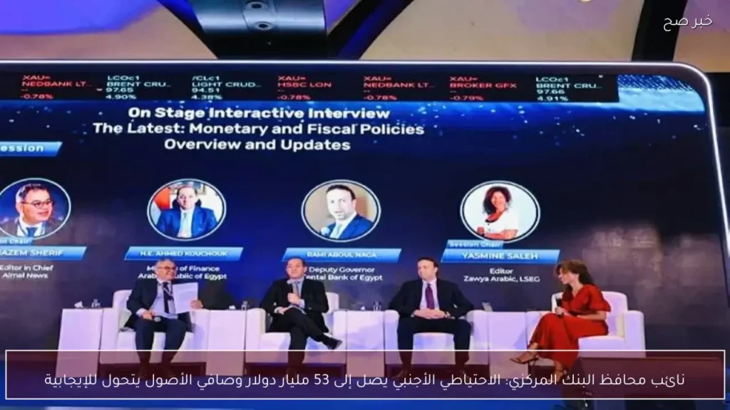 نائب محافظ البنك المركزي: الاحتياطي الأجنبي يصل إلى 53 مليار دولار وصافي الأصول يتحول للإيجابية